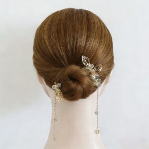 Gold Leaf Crystal Tassel Bridal Hair Comb Set, Dainty Wedding Hair Accessories for Bride