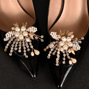 Set of 2 Floral Pearl Rhinestone Shoe Clips, Elegant Wedding Shoe Accessories