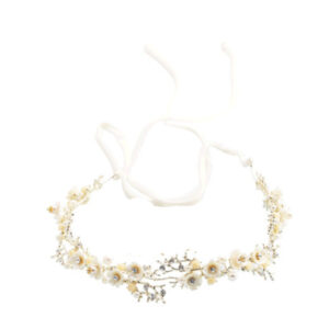 Golden Branch Pink White Flower Pearl Ribbon For Bride Wedding Hair Wreath Accessory Decor Piece