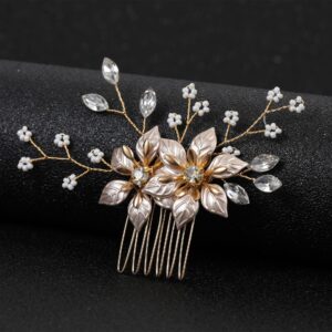 Gold Flower Crystal Pearl Hair Comb Bridal Wedding Hair Accessory for Women