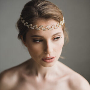 Gold Leaf Rhinestone Bridal Forehead Head Comb Wedding Hair Accessory for Women