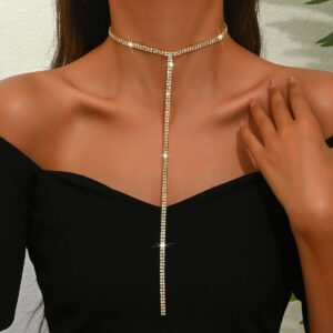 Long Drop Rhinestone Y Shape Choker Statement Necklace for Women