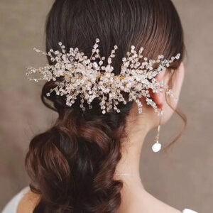 Handmade Gold Crystal Beaded Bridal Hair Comb Elegant Wedding Hair Accessory For Bride Prom Party