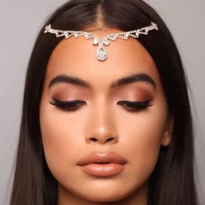 Sparkling Rhinestone Teardrop Bridal Forehead Headband Elegant Wedding Party Women Boho Crystal Head Chain Accessory