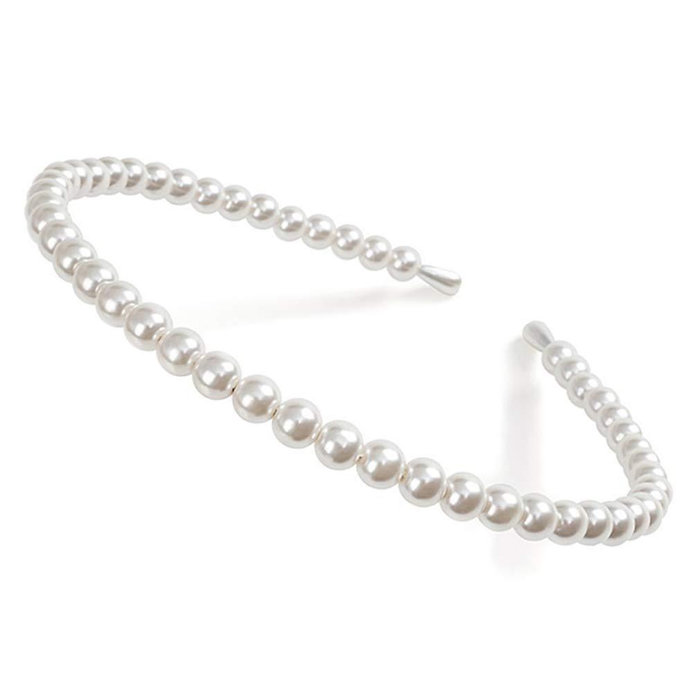 Elegant White Faux Pearl Beaded Headband Women Wedding Bridal Daily Fashion Hair Band Party Accessory
