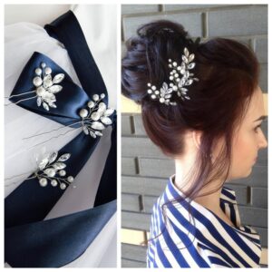Handmade Silver Pearl Crystal Bridal Hair Pins Set Elegant Vine Wedding Updo Women Hair Accessory