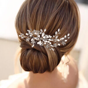 Handmade Silver Crystal Pearl Bridal Hair Comb Leaf Vine Wedding Updo Women Formal Hair Accessory