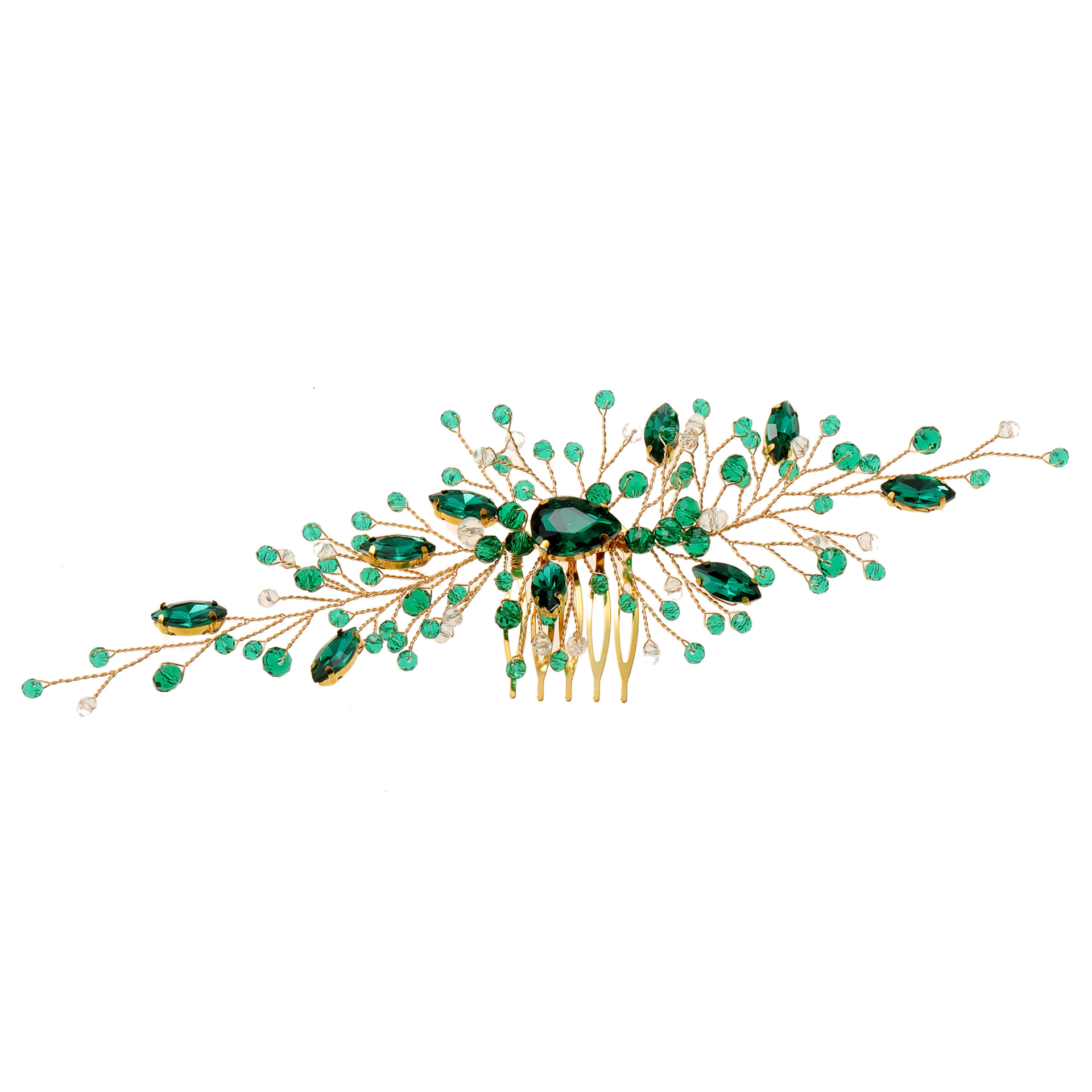 Luxurious Emerald Crystal Branch Hair Comb Sparkling Rhinestone Bridesmaid Formal Hair Accessory