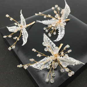 Lace Butterfly Crystal Beaded Bridal Hair Pins Set Wedding Women Formal Boho Handmade Hair Accessory