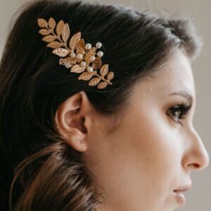 Gold Leaf Pearl Bridal Hair Clip Wedding Women Formal Boho Vintage Floral Side Hair Accessory