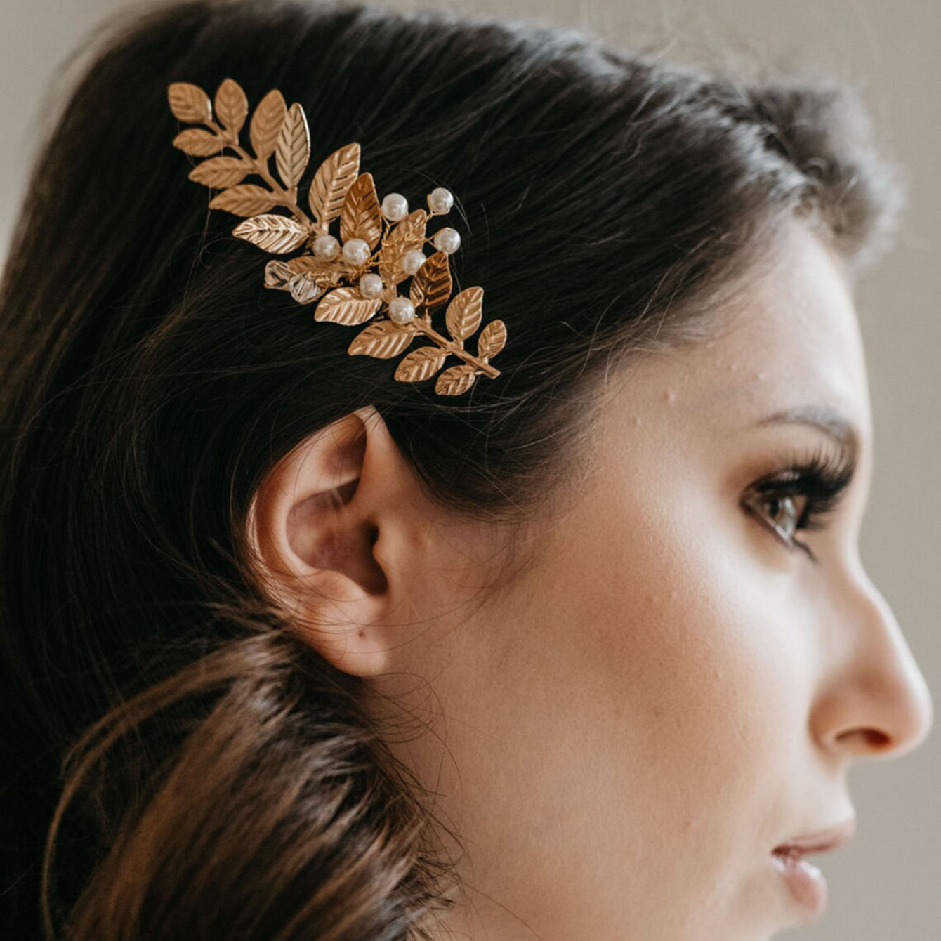 Gold Leaf Pearl Bridal Hair Clip Wedding Women Formal Boho Vintage Floral Side Hair Accessory