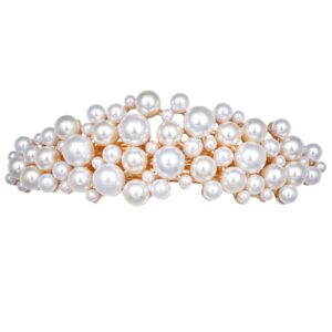 Gold Multi Size Pearl Cluster Bridal Hair Barrette Wedding Women Elegant Statement Side Hair Clip