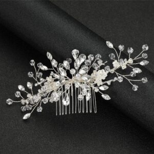 Silver Teardrop Crystal Floral Bridal Hair Comb Wedding Women Sparkling Handmade Side Formal Evening Accessory