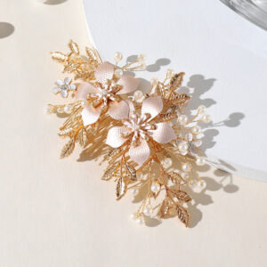Gold Metal Floral Leaf Pearl Bridal Hair Comb Wedding Women Elegant Handmade Side Formal Headpiece