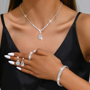 Gorgeous Teardrop Rhinestone Full Jewelry Set For Bridal Wedding Formal Occasions