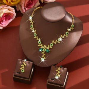 Vintage Floral Leaf Rhinestone Jewelry Set Necklace Earrings For Bridal Formal Events