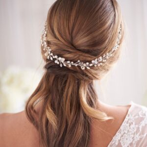 Handmade Silver Pearl Crystal Bridal Hair Vine for Wedding Party Elegant Updo Hairstyle Head Accessory