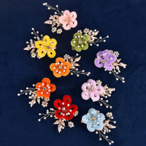 Handmade Chenille Flower Pearl Hair Clips for Chinese Style Wedding Festival Elegant Girls Hair Decor