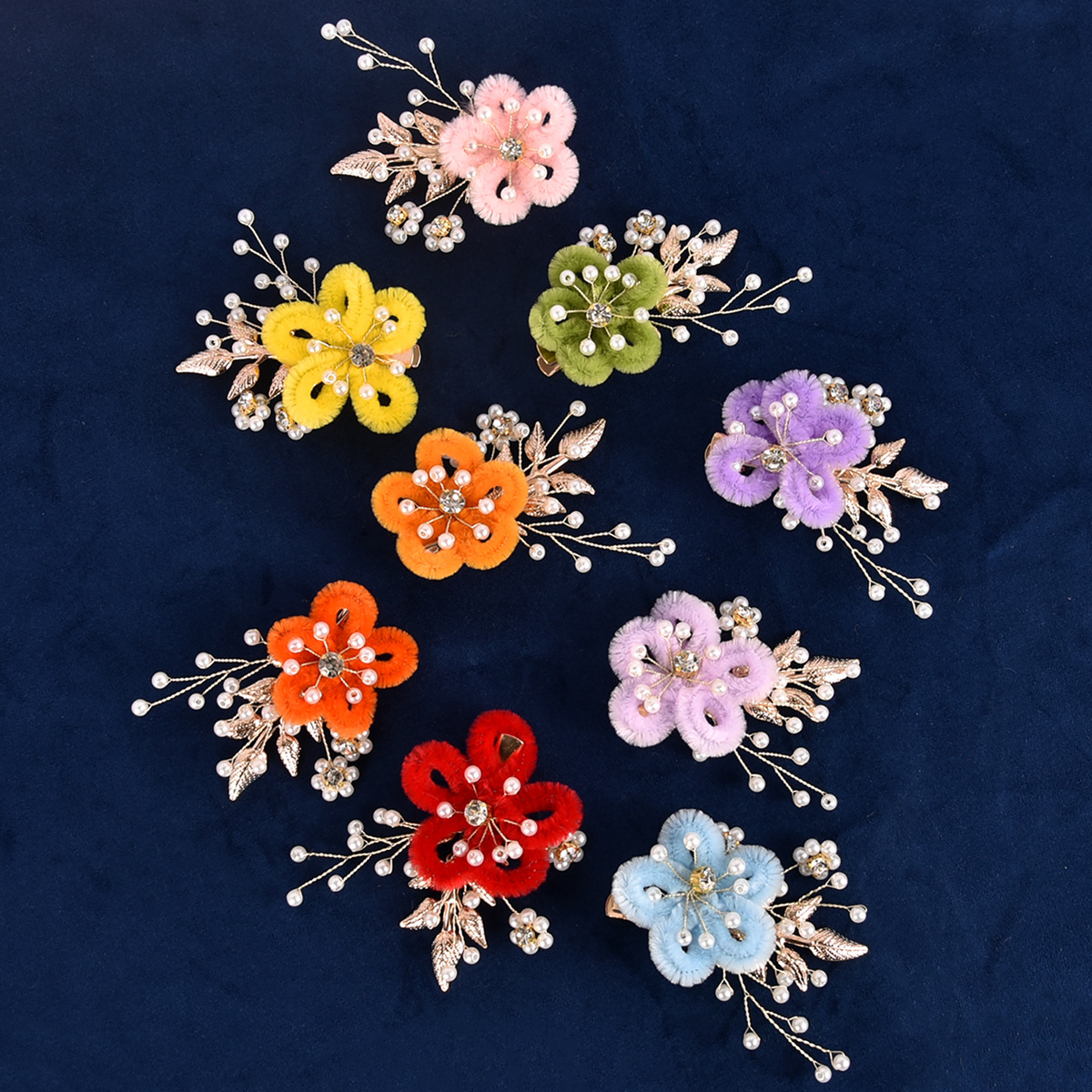 Handmade Chenille Flower Pearl Hair Clips for Chinese Style Wedding Festival Elegant Girls Hair Decor
