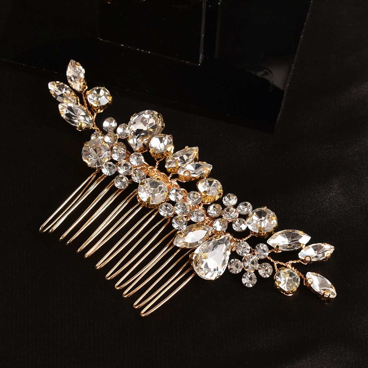 Gold Tone Teardrop Crystal Bridal Hair Comb for Wedding Party Elegant Glam Side Hair Accessory