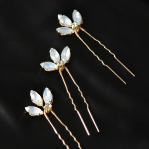 Gold Opal Crystal Flower U Hair Pins Set Bridal Wedding Elegant Garden Party Hair Accessory