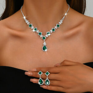 Luxury Square Cut Gemstone Jewelry Set Necklace Drop Earrings Teardrop Pendant For Formal Evening Events