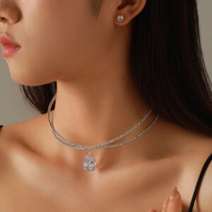 Two Row Tennis Chain Choker with Water Drop Zircon Pendant Elegant Short Necklaces for Formal Occasions
