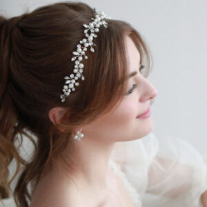 Handmade Silver Pearl Crystal Vine Bridal Headband Elegant Wedding Party Women Hair Accessory Headdress Set