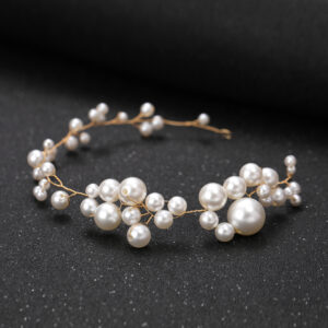 Handmade Gold Mixed Size Pearl Vine Bridal Headband Elegant Wedding Party Women Hair Accessory Headdress