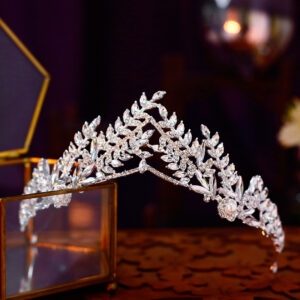 Silver Leaf Crystal Pearl Bridal Tiara Crown Elegant Wedding Prom Party Women Hair Accessory Headdress