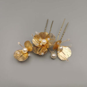 Handmade Gold Metal Flower Pearl Crystal Bridal U Hair Pins Elegant Wedding Party Hair Accessory