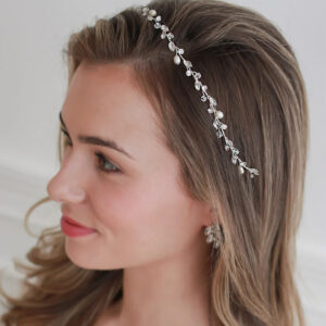 Handmade Silver Tiny Pearl Crystal Vine Bridal Headband Elegant Wedding Party Women Thin Hair Accessory