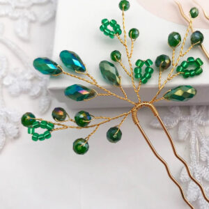 Handmade Gold Wire Green Crystal Bridal U Hair Pin Elegant Wedding Party Women Hair Accessory