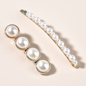 Gold Two Style Pearl Barrette Set Elegant Daily Wedding Party Women Vintage Hair Clip Accessories