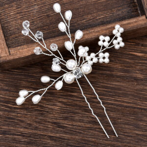 Silver Pearl Crystal Bridal U Hair Pin Elegant Wedding Party Women Boho Floral Hair Accessory