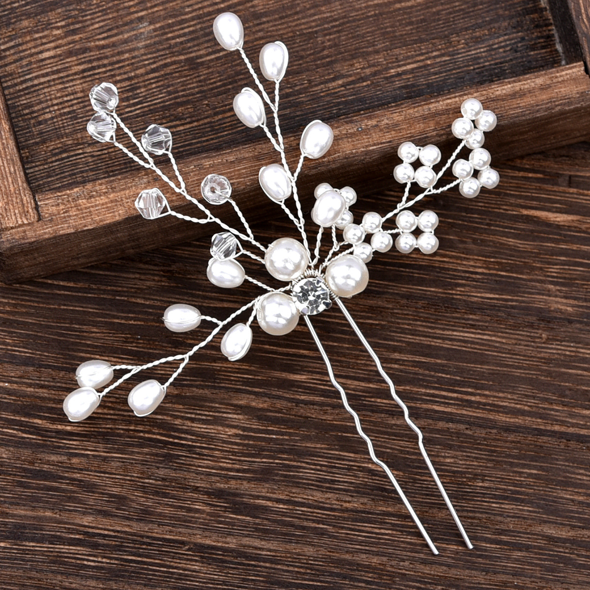 Silver Pearl Crystal Bridal U Hair Pin Elegant Wedding Party Women Boho Floral Hair Accessory