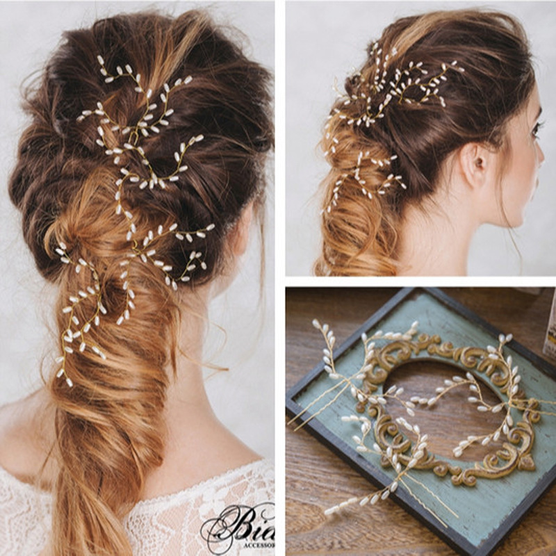 Gold Teardrop Pearl Branch Bridal U Hair Pins Set Elegant Wedding Party Women Boho Accessories