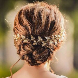 Vintage Delicate Pearl Leaf Hair Wrap Adjustable Bridal Hair Vine Bride Bun Hairstyle Decor