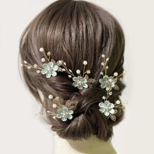 Gold White Flower Pearl Rhinestone Bridal U Hair Pins Set Elegant Wedding Party Women Accessories