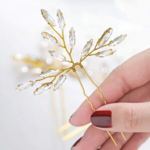 Gold Marquise Crystal Leaf Bridal U Hair Pins Set Elegant Wedding Party Women Floral Accessories