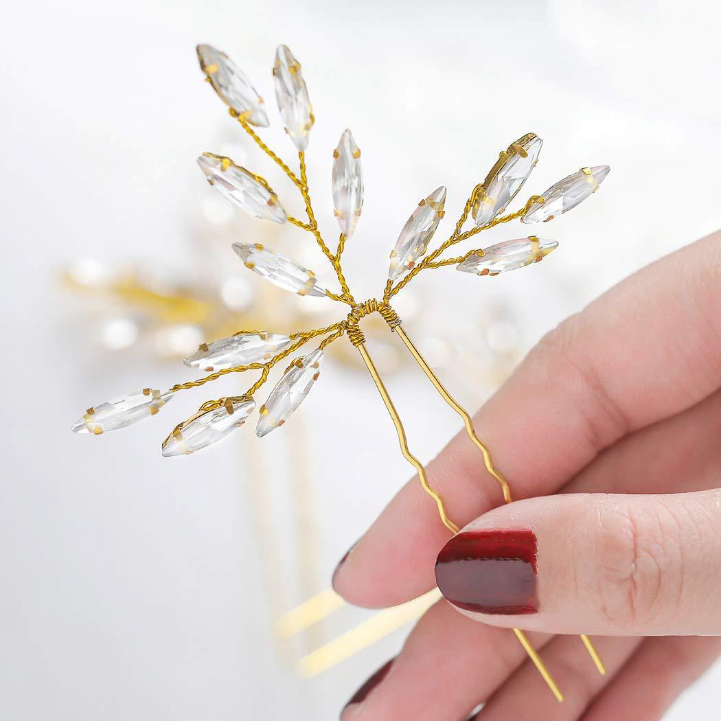 Gold Marquise Crystal Leaf Bridal U Hair Pins Set Elegant Wedding Party Women Floral Accessories