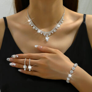 Gorgeous Rhinestone Bridal Jewelry Set Necklace Bracelet Drop Earrings for Wedding Events