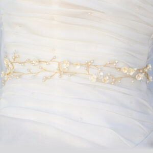 Romantic Branch Design White Floral Pearl Flexible Bridal Sash Waist Belt for Wedding Prom Banquet Formal Dresses