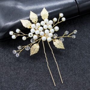 Vintage Gold Leaf Pearl Crystal Hair Fork for Wedding Banquet Photoshoot Formal Dress Hair Decor