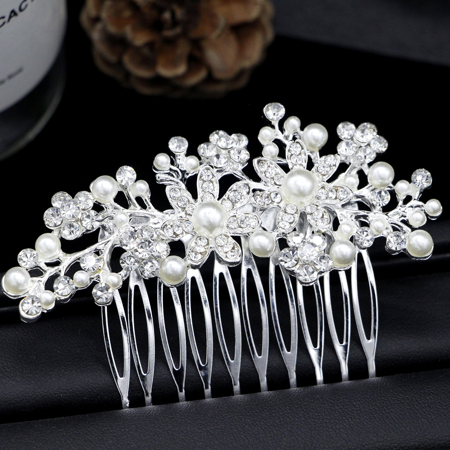 Vintage Branch Floral Crystal Pearl Gold Hair Comb for Banquet Photoshoot Wedding Updo Hair Accessory