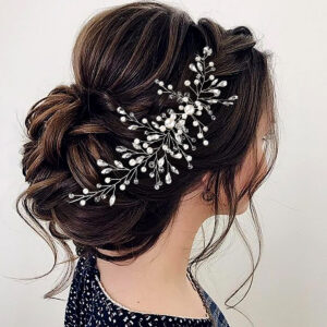 Silver Wire Pearl Crystal Branch Bridal Hair Comb for Wedding Prom Evening Formal Party Hairstyles