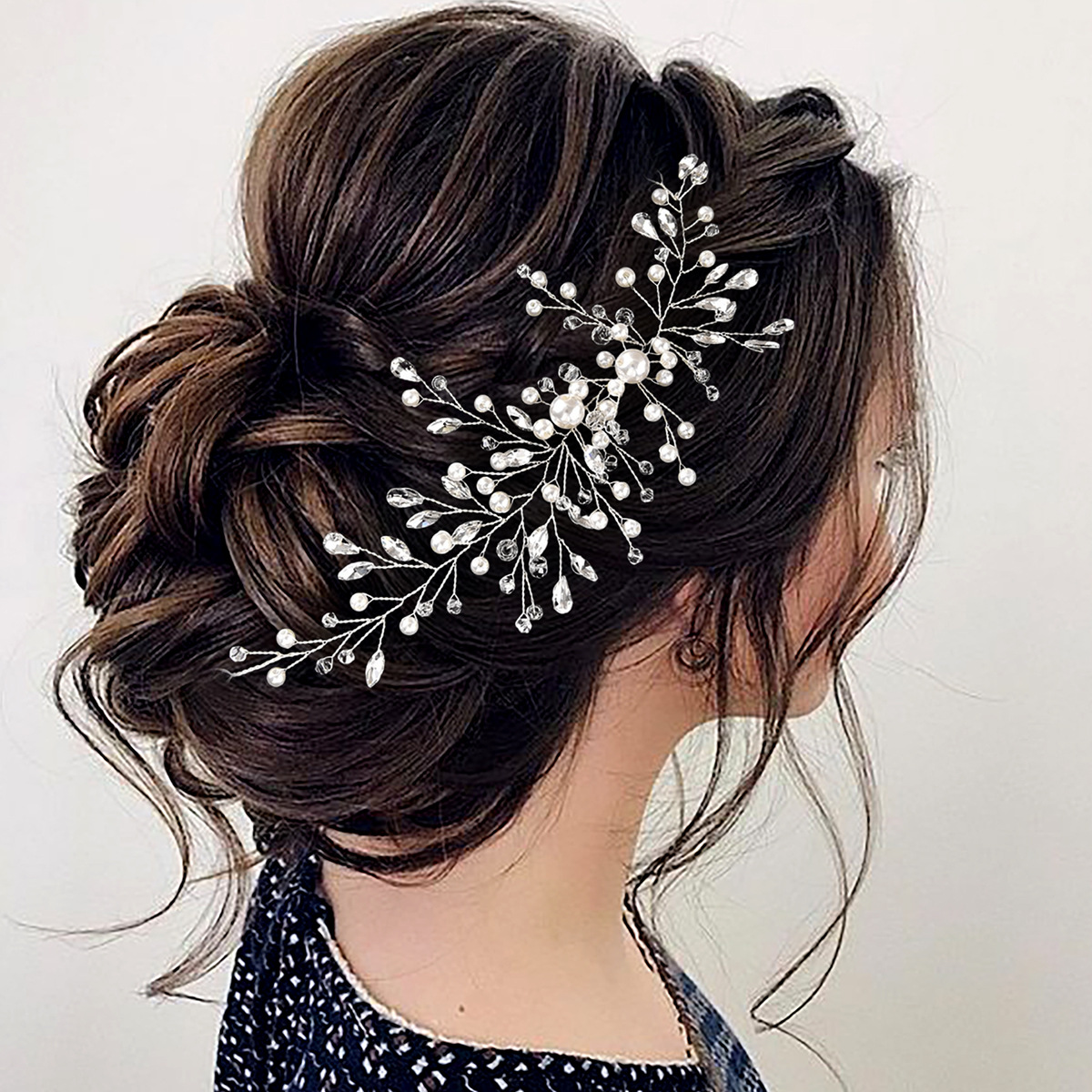 Silver Wire Pearl Crystal Branch Bridal Hair Comb for Wedding Prom Evening Formal Party Hairstyles