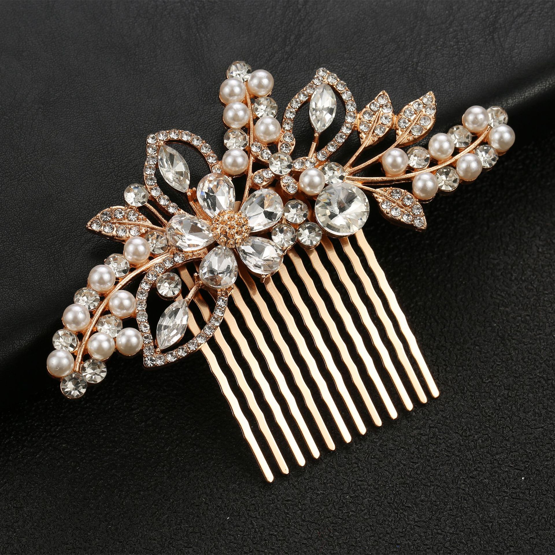 Elegant Rosegold Flower Rhinestone Pearl Bridal Haircomb Ideal for Bride Bridesmaid Wedding Gown Hair Styling