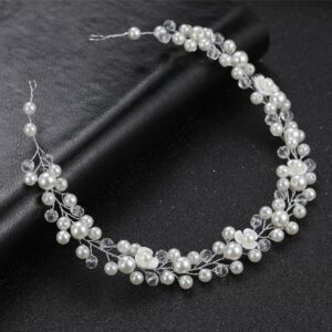 Handmade Flexible White Pearl Flower Crystal Bridal Hairvine Ideal for Bride Bridesmaid Wedding Gown Styling