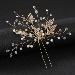 Handmade Gold Branch Pearl Rhinestone Bridal Hairpin Ideal for Bride Bridesmaid Wedding Gown Hair Styling